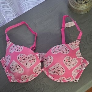 Victoria's Secret Pink Heart Print T-Shirt Bra Size 36C